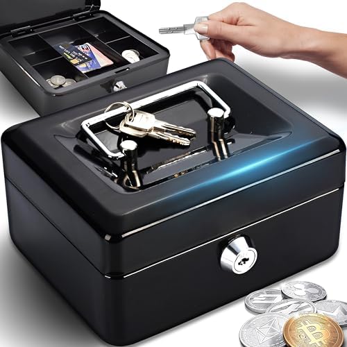 Retoo Geldkassette Abschließbar 15 x 12 x 8cm mit Münzgeldeinsatz & 2 ...